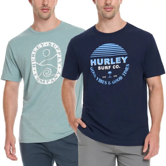 NEW  2-Pack Hurley Men's M T-Shirts Cotton Blue & Gray Graphic Tees - Picture 1 of 7